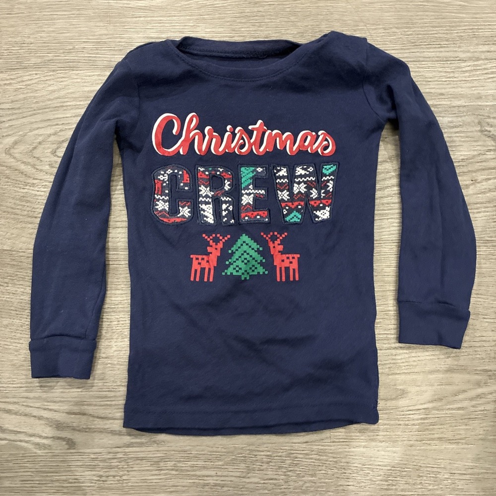 Jingles & Joy Christmas Crew Tight Fit Blue Pajama Shirt Kids Size 4T